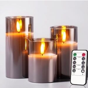 Sophisticated Smoky LED Candle Trio with Remote
